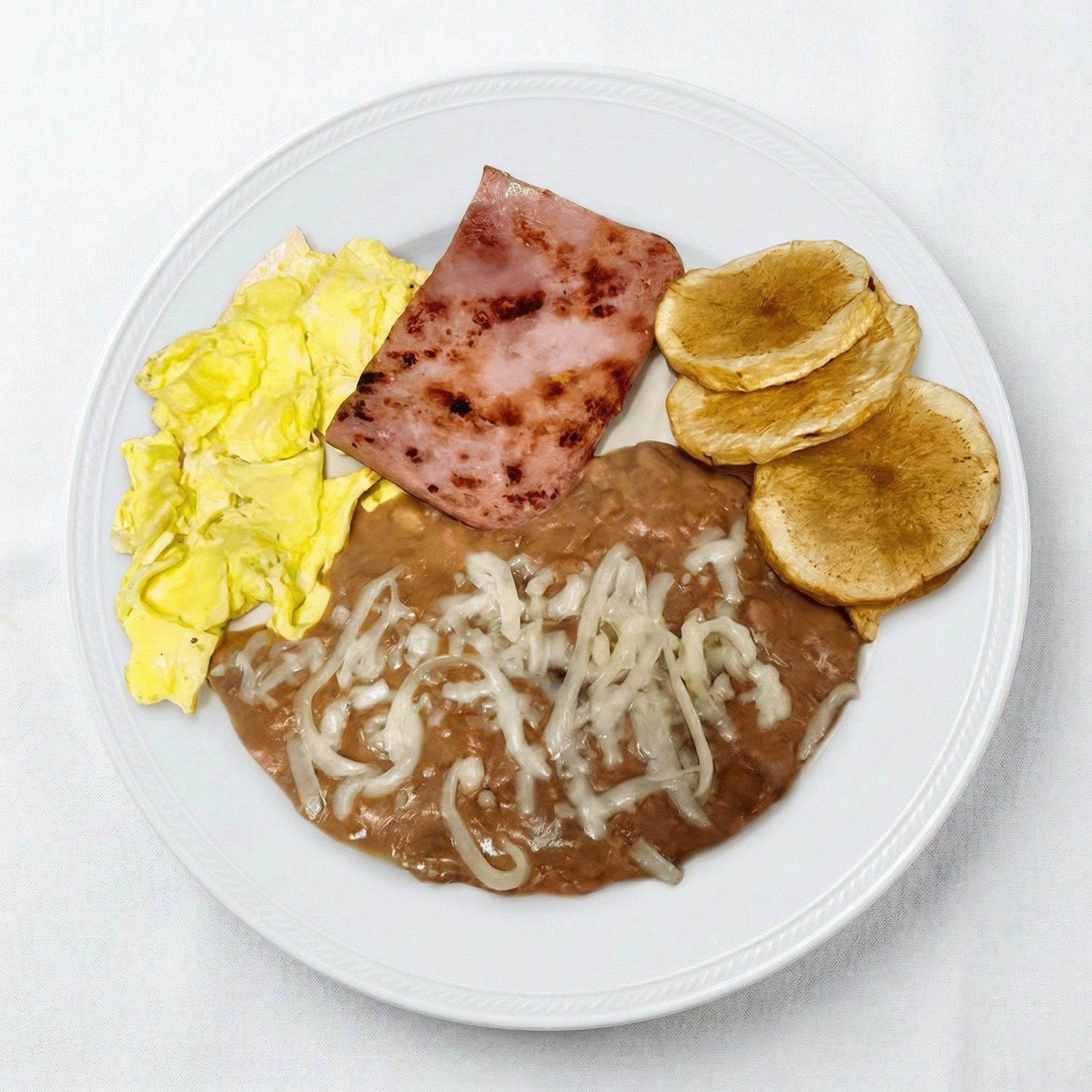Huevo Con Jamón, Frijoles and Papitas.
