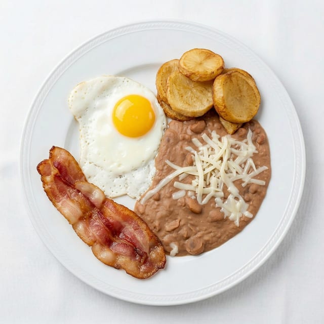 Huevo, Tocino, Frijoles and Papitas.